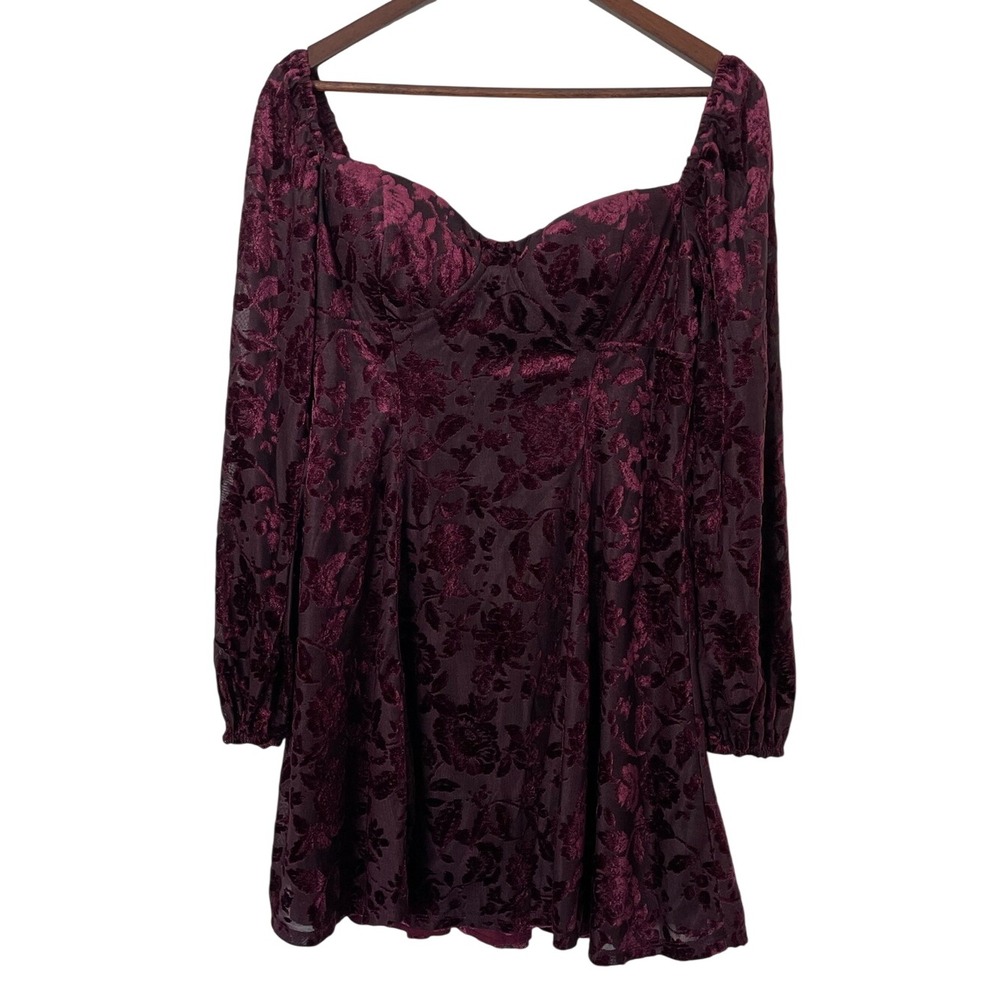 Burgundy Velvet Burnout Mini Dress L Corset Lace Up Whimsygoth Gothic Romantic